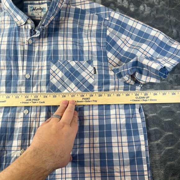 Hurley Slub Button Down Shirt Mens XL Blue Plaid Short Sleeve HMS22-03333 - Picture 6 of 8